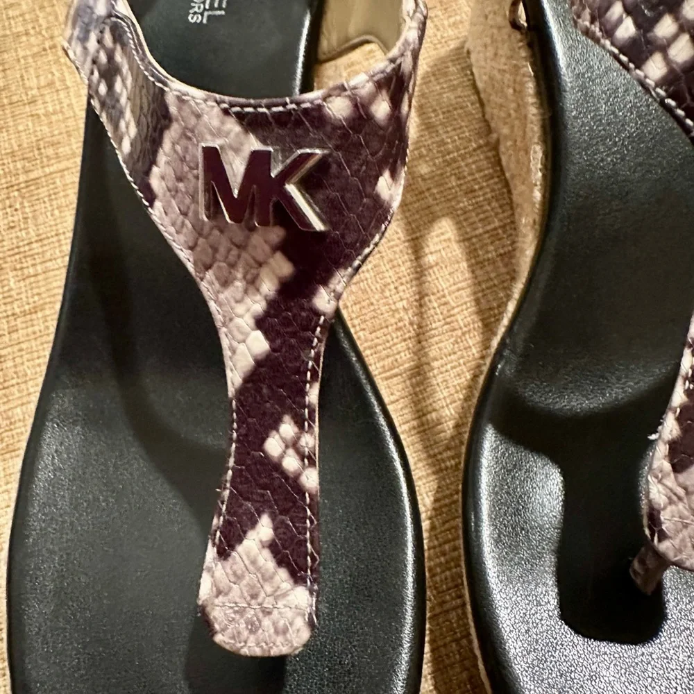 Michael Kors Snake Print Espadrille Wedge Sandals - Black and Cream - Picture 2 of 7